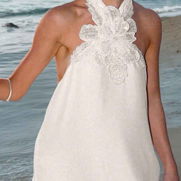 White Sexy Women's All Satin Halter Dress - Picture 6 of 6